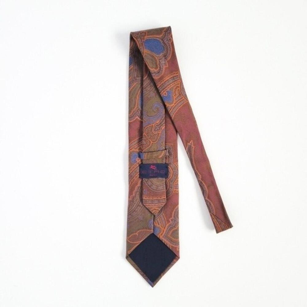 NEW Etro Tie Italian Silk Paisley Necktie NWOT Brown Green Orange Mens - Picture 7 of 9